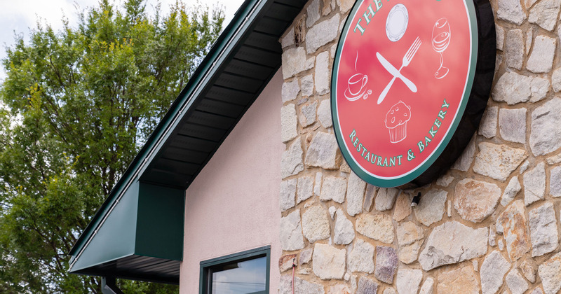 Exterior, logo on the wall