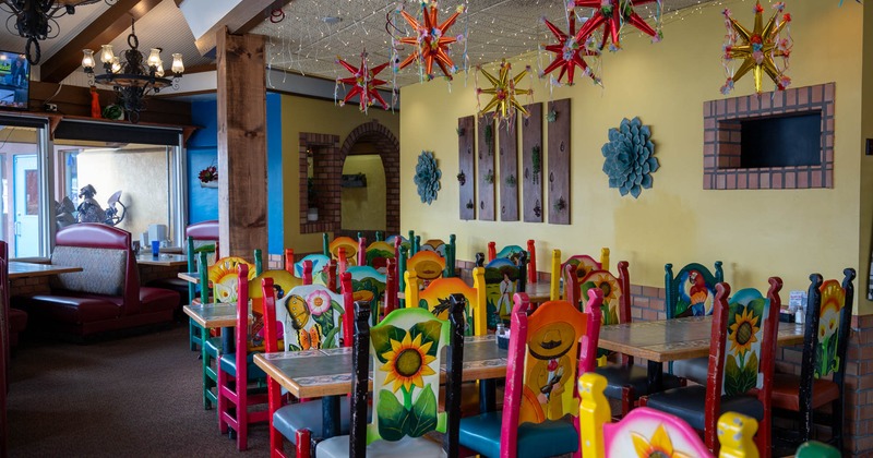 Interior, seating area with tables and chairs