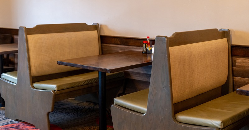 Interior space, upholstered dining booths
