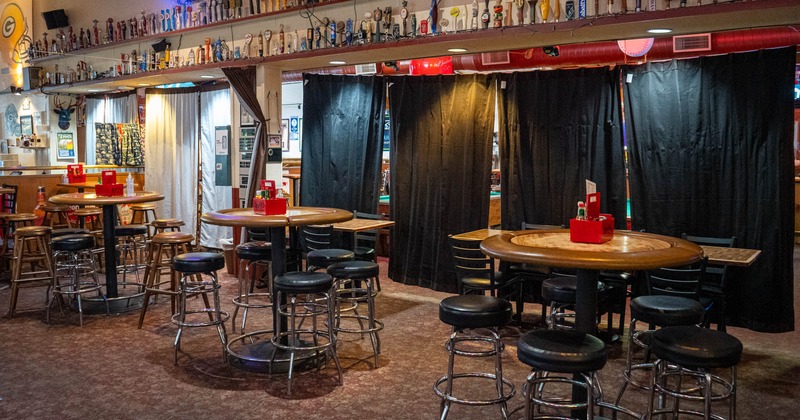 Interior, bar tables and stools