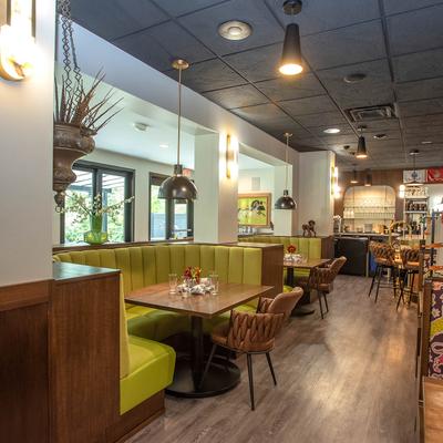 Interior, dining booths.