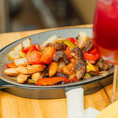 Steak and chicken fajitas.