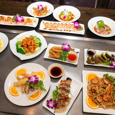 Assorted food dishes.