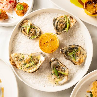 Oysters in a half shell.