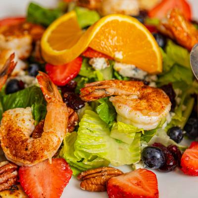 Floridian shrimp salad, close up.