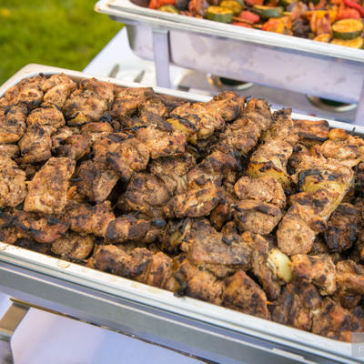 Grilled meat ready for service lined up