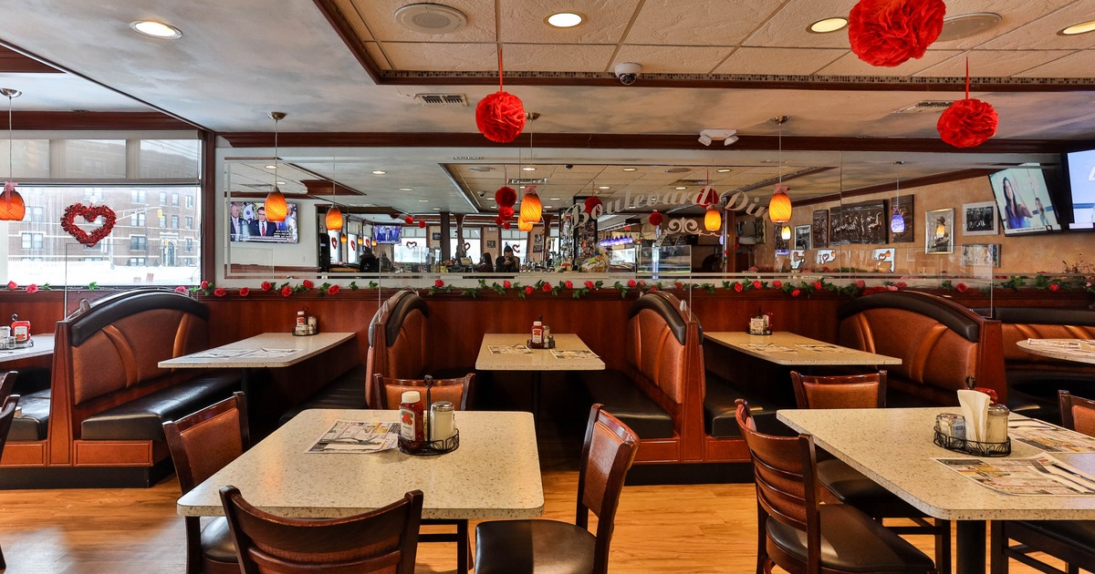Interior, tables, seats and dining booths