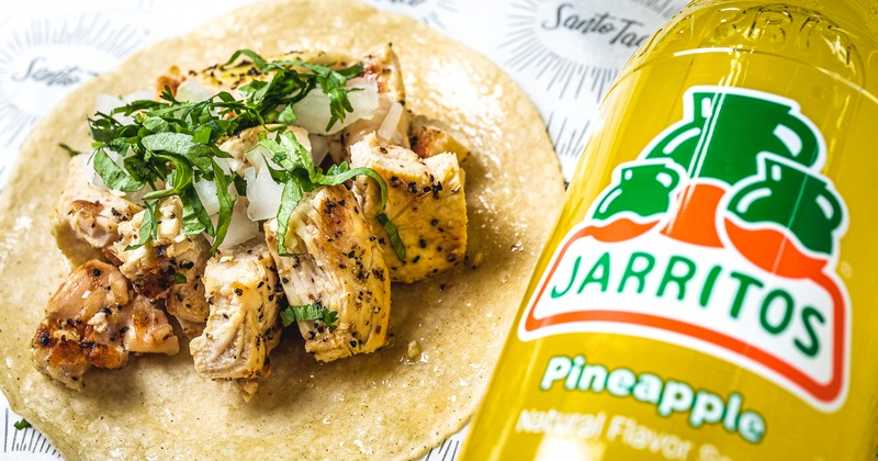 Chicken taco and  Pineapple Jarritos