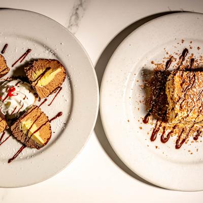 Tiramisu Cake and Tartufo Ice Cream.