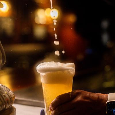 Fresh draft beer being poured.