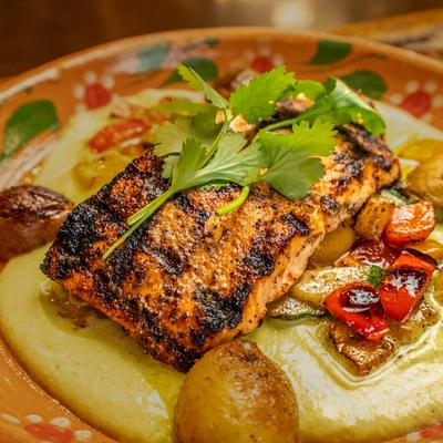 Salmon and potatoes.