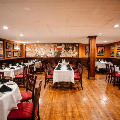 Interior, tables ready for guests