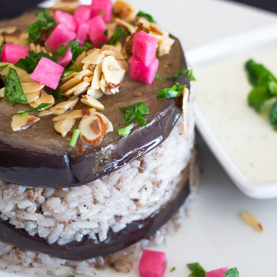 Rice burger with various seasonings and decorations