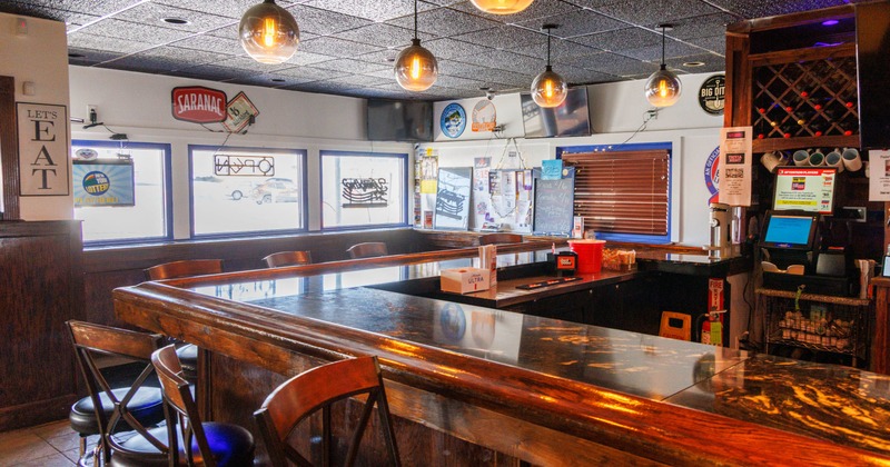 Bar area with bar stools