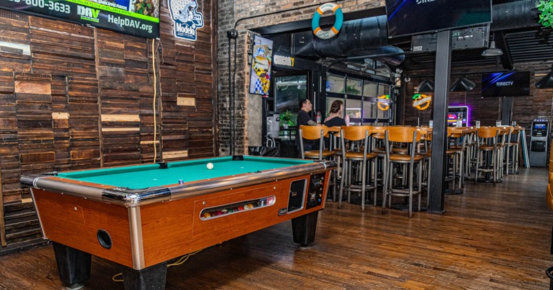 Interior, a pool table