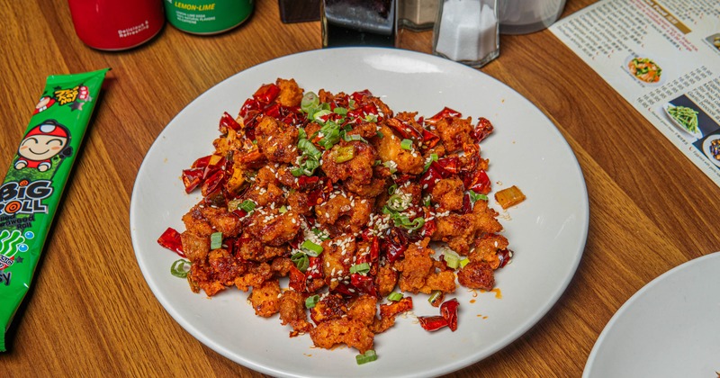 Boneless Chili Chicken served on the plate