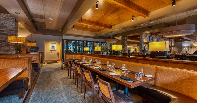 Interior, long table set for guests