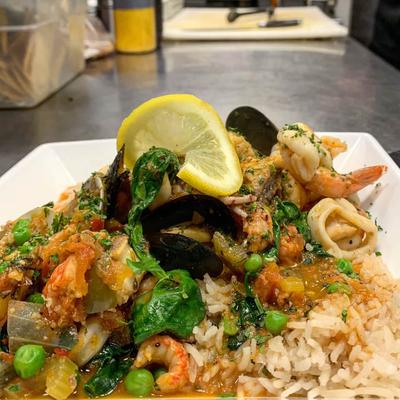 Seafood paella.