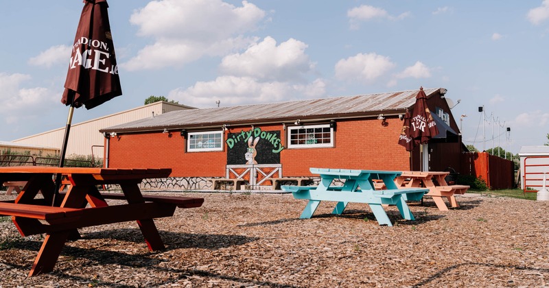 Outdoor picnic tables