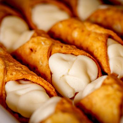 Arranged cannoli, close up.