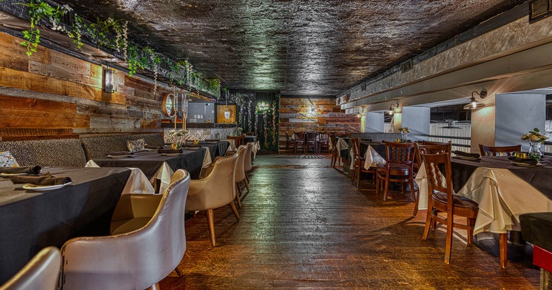 Interior, tables and chairs all lined up