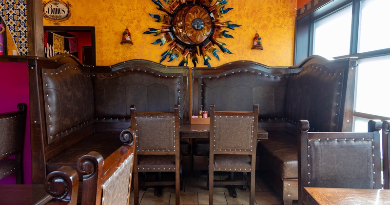 Leather seating booth, dining area