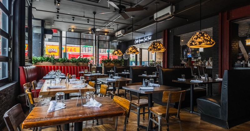 Interior, seating area with tables and chairs