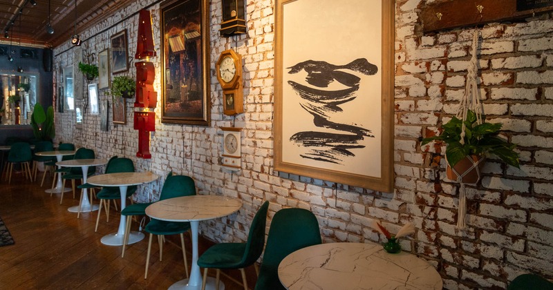 Interior, seating area, pictures on the wall