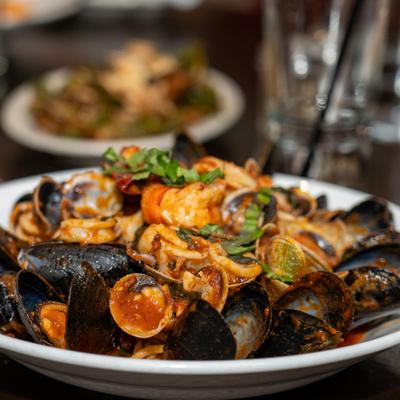 Mixed seafood pasta.