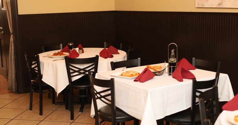 Diner tables with dishes on