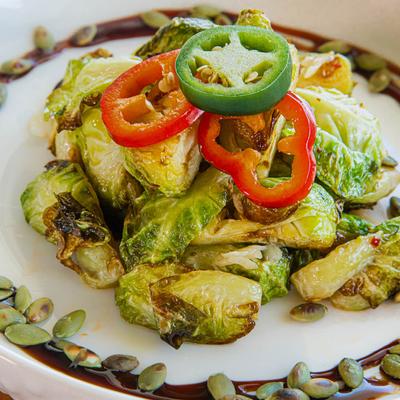 A plate of Crispy Brussels Sprouts.