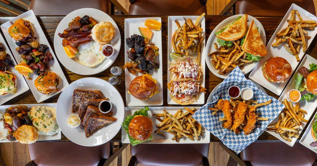 A top view of served meals