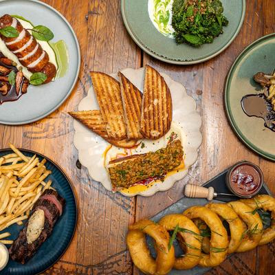 Assorted food dishes.