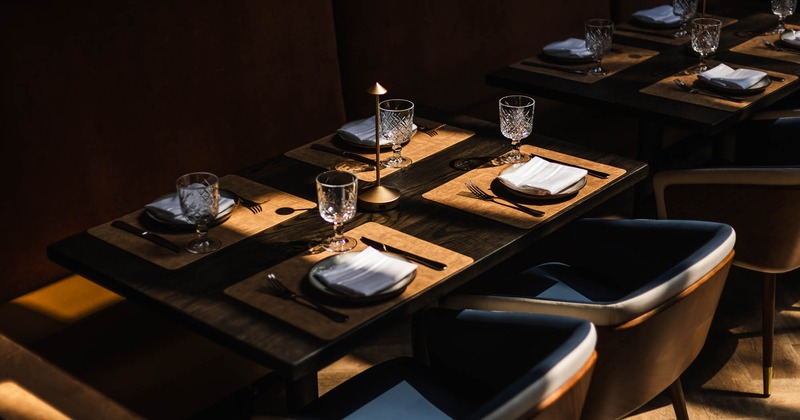 Interior, tables ready for guests