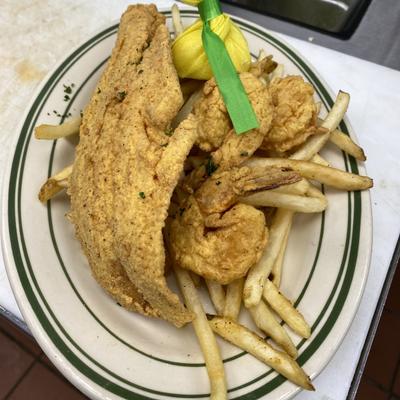 FRIED TROUT & SHRIMP SPECIAL.