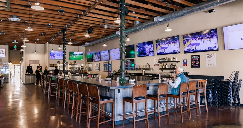 Interior, bar area, TVs on the walls
