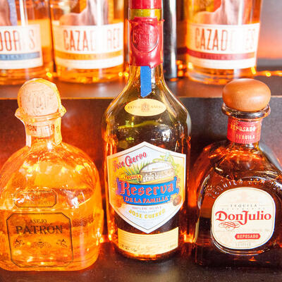 Tequila brands by bottle Patron Anejo, Don Julio Reposada and Jose Cuervo Reserva