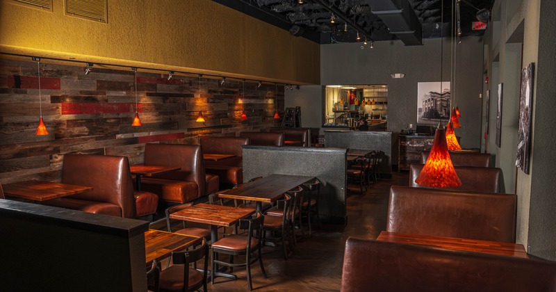 Interior, dining area, tables ready for guests