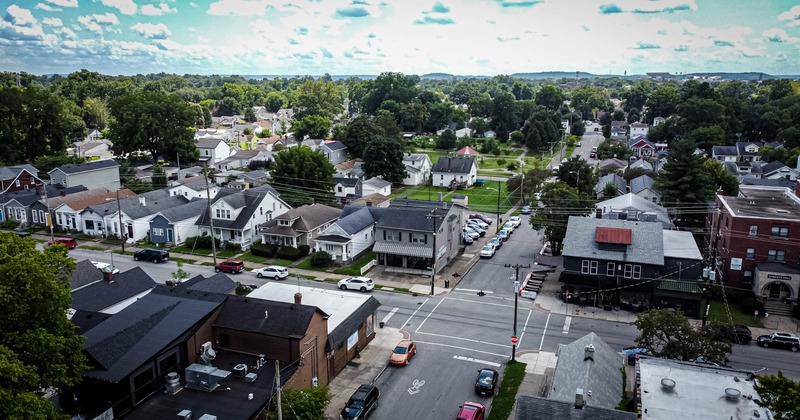 aerial view of the crossroads with the restaurant