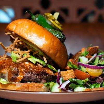 Baja Burger, served with salad.