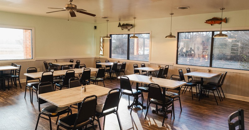 Inside, seating are with tables and chairs