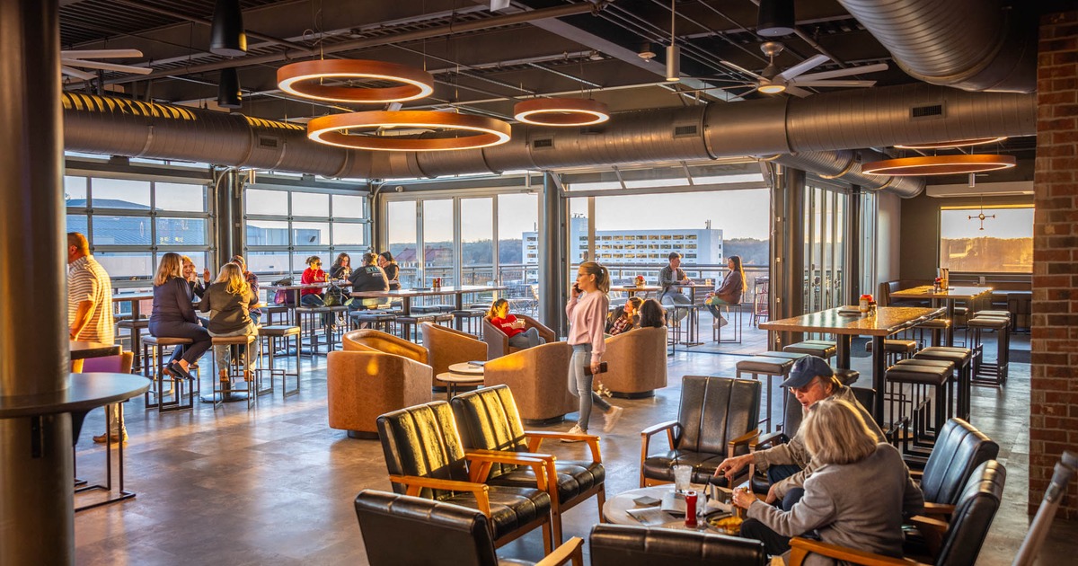 Skyline 500 interior, guests in seating area