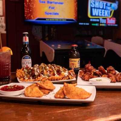 Food and drinks on the table, side view
