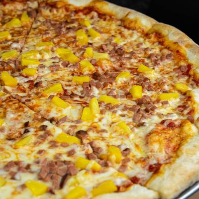 Hawaiian Pizza, with ham and pineapple.