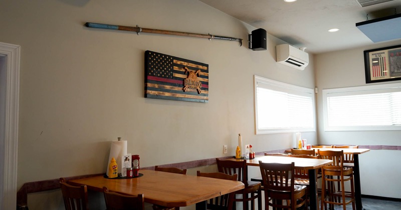 Interior, tables and chairs lined up