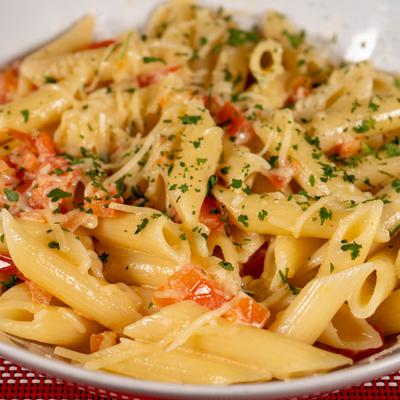 A close up view of  Penne with Vodka Sauce.