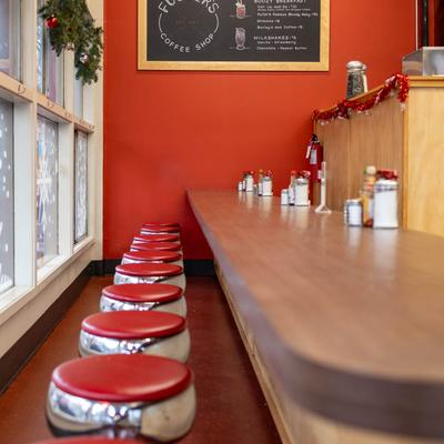 Diner counter with stools.