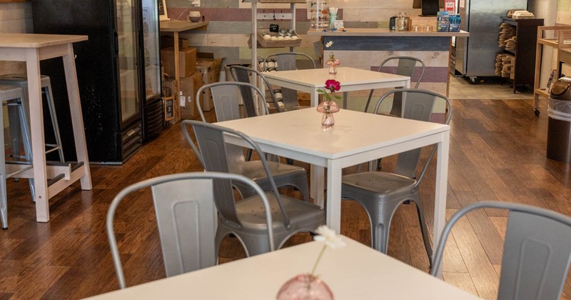 Interior, seating area, tables and chairs