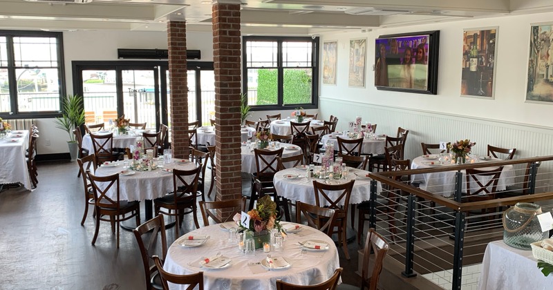 Interior, diner aream tables and chairs, wide view