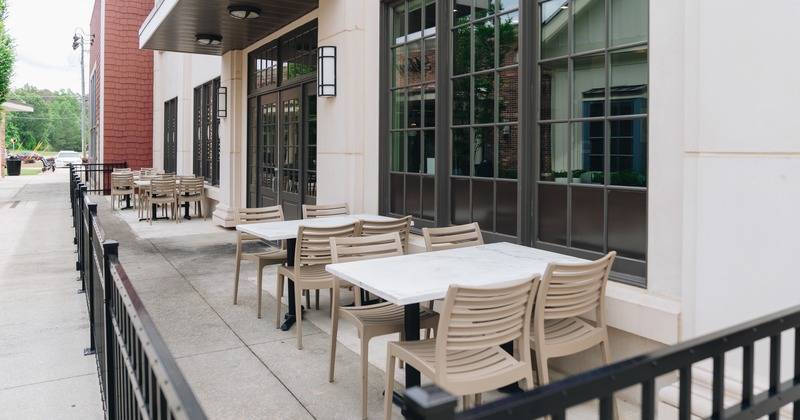 Exterior, backyard patio, tables and chairs